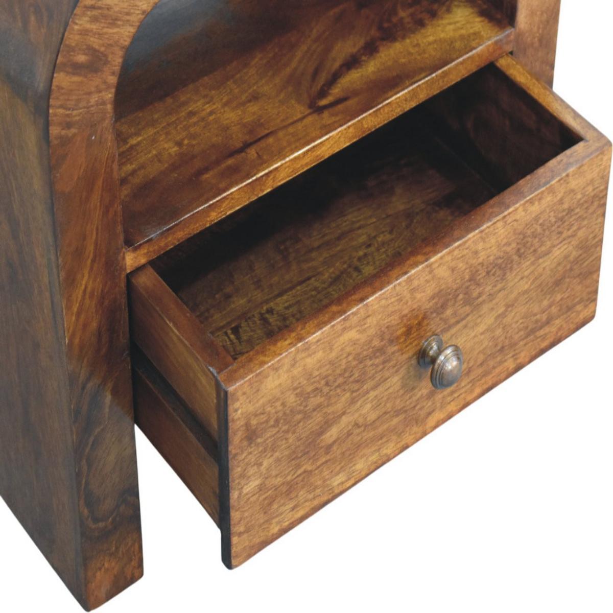NACHTTISCH Massivholz Darcy Kastanienbraun, 1 Schublade und Offenes Regal, Dunkelbraun - Dunkelbraun/Messingfarben, Mangoholz/Holz (45/45/35cm) - Artisan Furniture