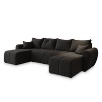 WOHNLANDSCHAFT MADISON U Grau Dünner Stoff mit Schlaffunktion - Schwarz/Grau, Holz/Kunststoff (311/82/145cm) - MASSENO