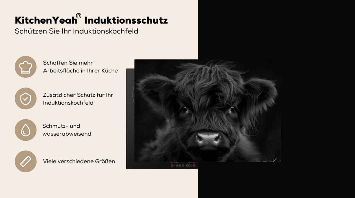 HERDABDECKPLATTE Scottish Highlander - Schwarz - Kalb - Kuh Herdabdeckung Induktionsfeld 75x52 cm - Schwarz, Kunststoff (75/52/0.2cm) - MuchoWow