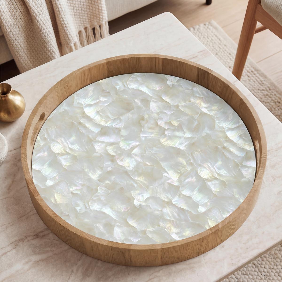 TABLETT Perlglanz - Weiß - Muschel 50x50 cm - Weiß, Holz (50/5/5cm) - OnlyWow