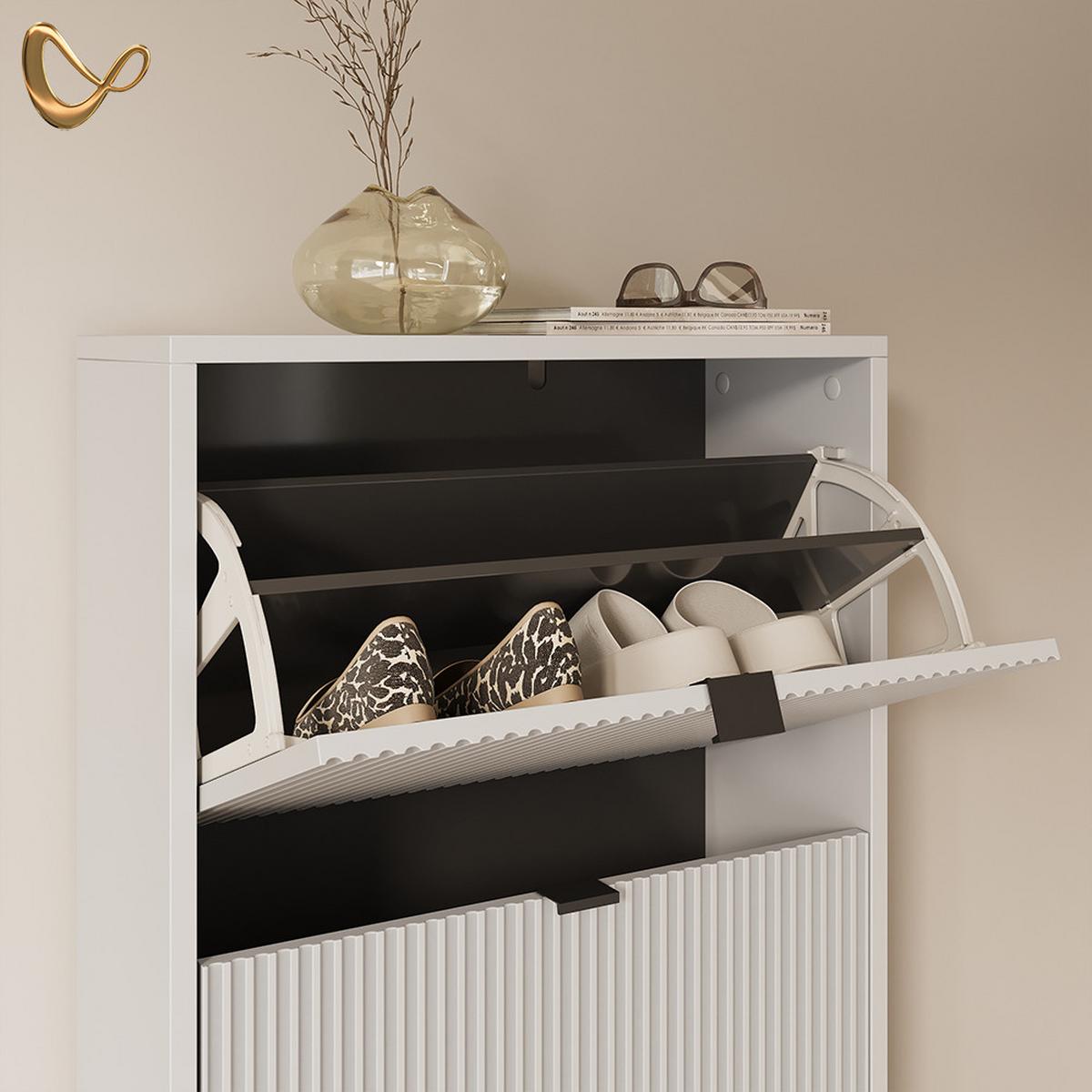 SCHUHKIPPER Aterno Weiß 60 x 130 cm mit 3 Klappschubladen - Weiß, Holzwerkstoff (60/130/24cm) - Livinity®