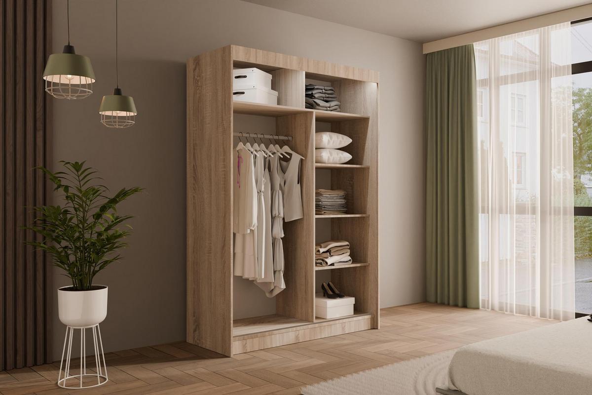 KLEIDERSCHRANK VESLI mit LED - 120 cm - Sonoma Eiche|Weiß - Weiß/Sonoma Eiche, Holzwerkstoff (120/215/61cm) - ALTDECOR