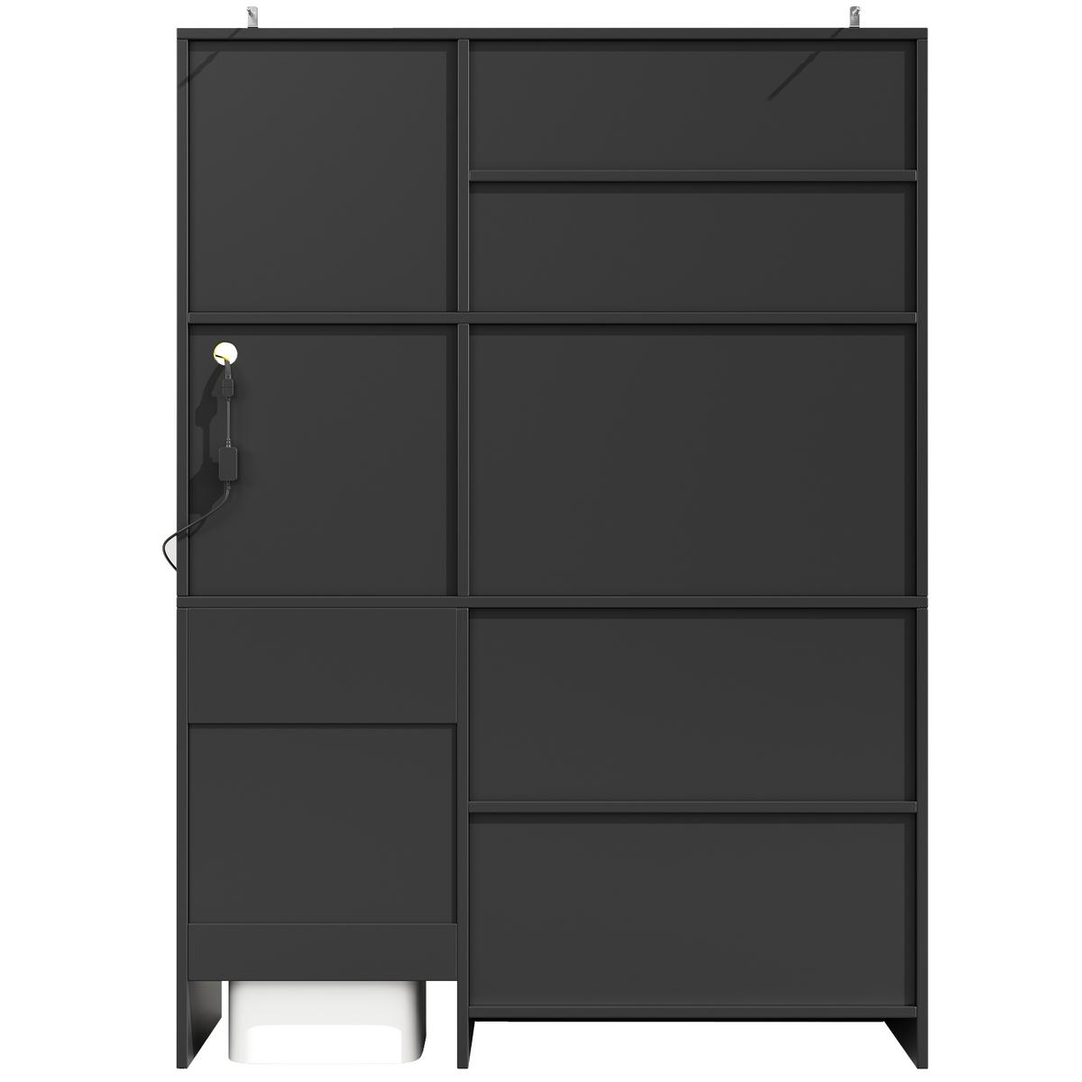 KÜCHENSCHRANK Schwarz 130x180 cm mit App-LED & Saugroboter-Garage - Schwarz, Holzwerkstoff (130/180/45cm) - Urban Meuble