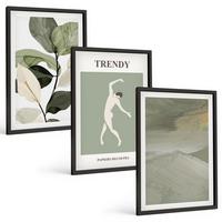 BILDER SET 3er Set - 40x60 cm Schwarzer Rahmen - Abstrakte Pflanzensilhouettenmuster - Schwarz, Kunststoff (40/60cm) - TULUP