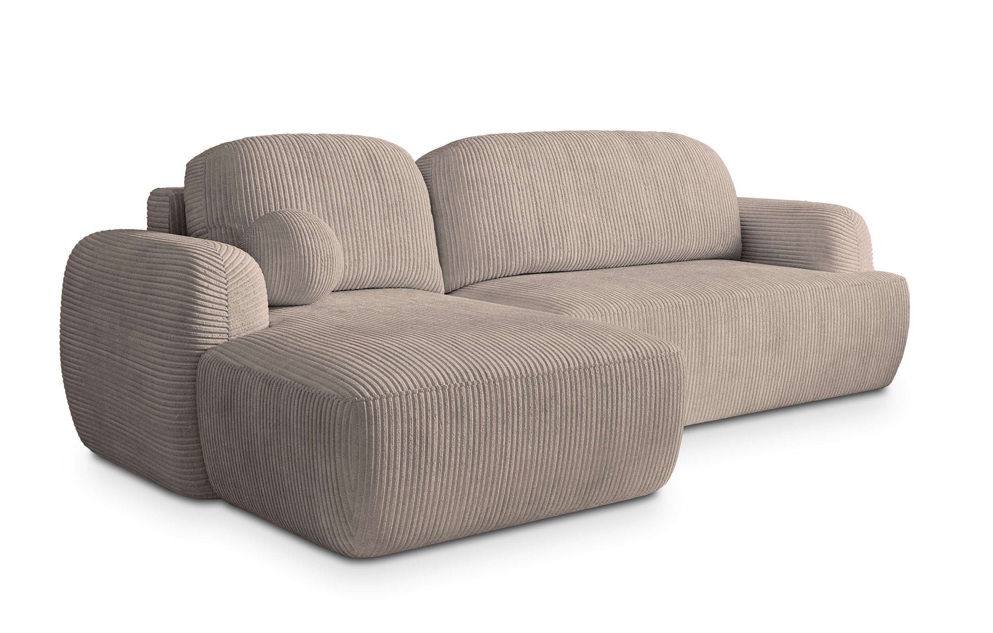 ECKSOFA MODENZA P L-S Beige Kordstoff mit Schlaffunktion - Beige/Schwarz, Holz/Kunststoff (266/148cm) - MASSENO