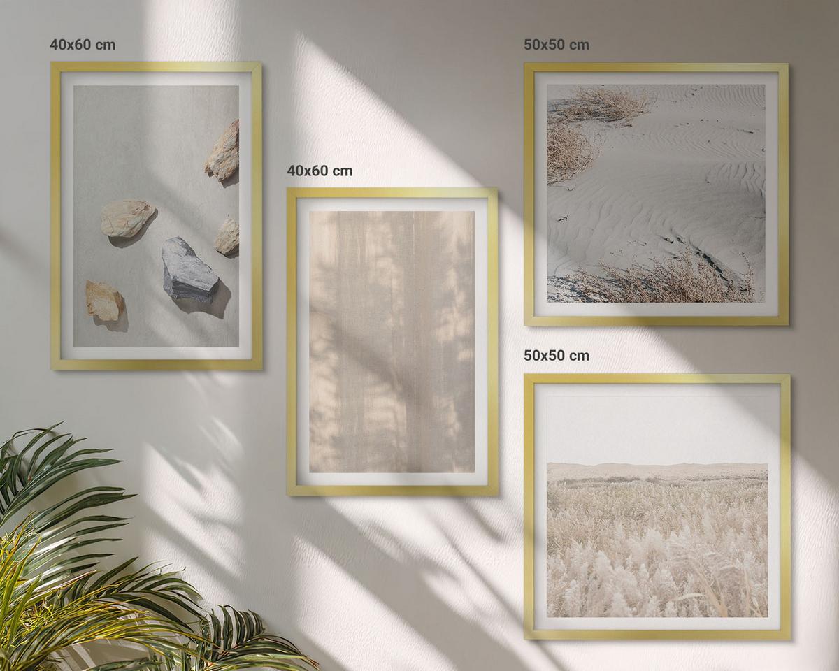 BILDER SET 4er Set - 50x50 cm & 40x60 cm Goldrahmen - Boho-Naturtexturen - Goldfarben, Kunststoff (50/50cm) - TULUP