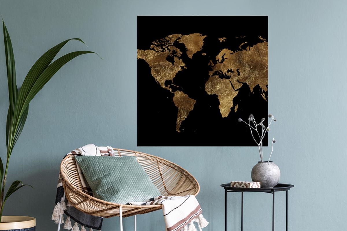WANDTATTOO Weltkarte - Gold - Luxus - Erde - Schwarz Wanddeko 50x50 cm - Goldfarben, Kunststoff (50/50/0.1cm) - MuchoWow