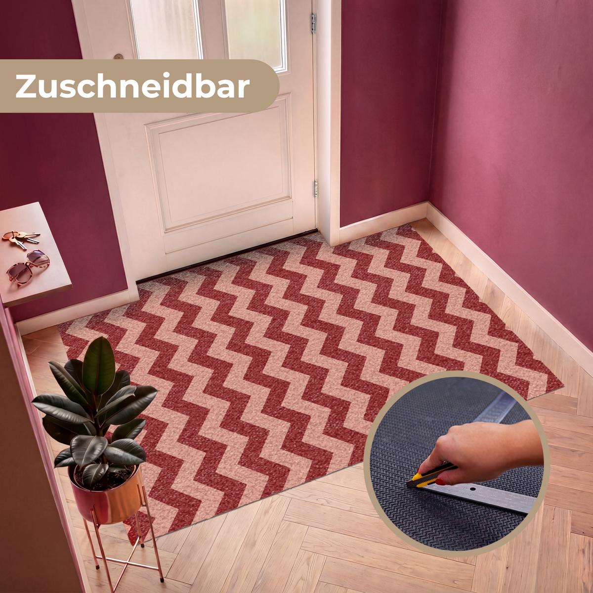 FUSSMATTE Zickzack - Streifen - Muster - Rot Schmutzfänger 180x120 cm - Bordeaux, Kunststoff (180/0.4cm) - MuchoWow