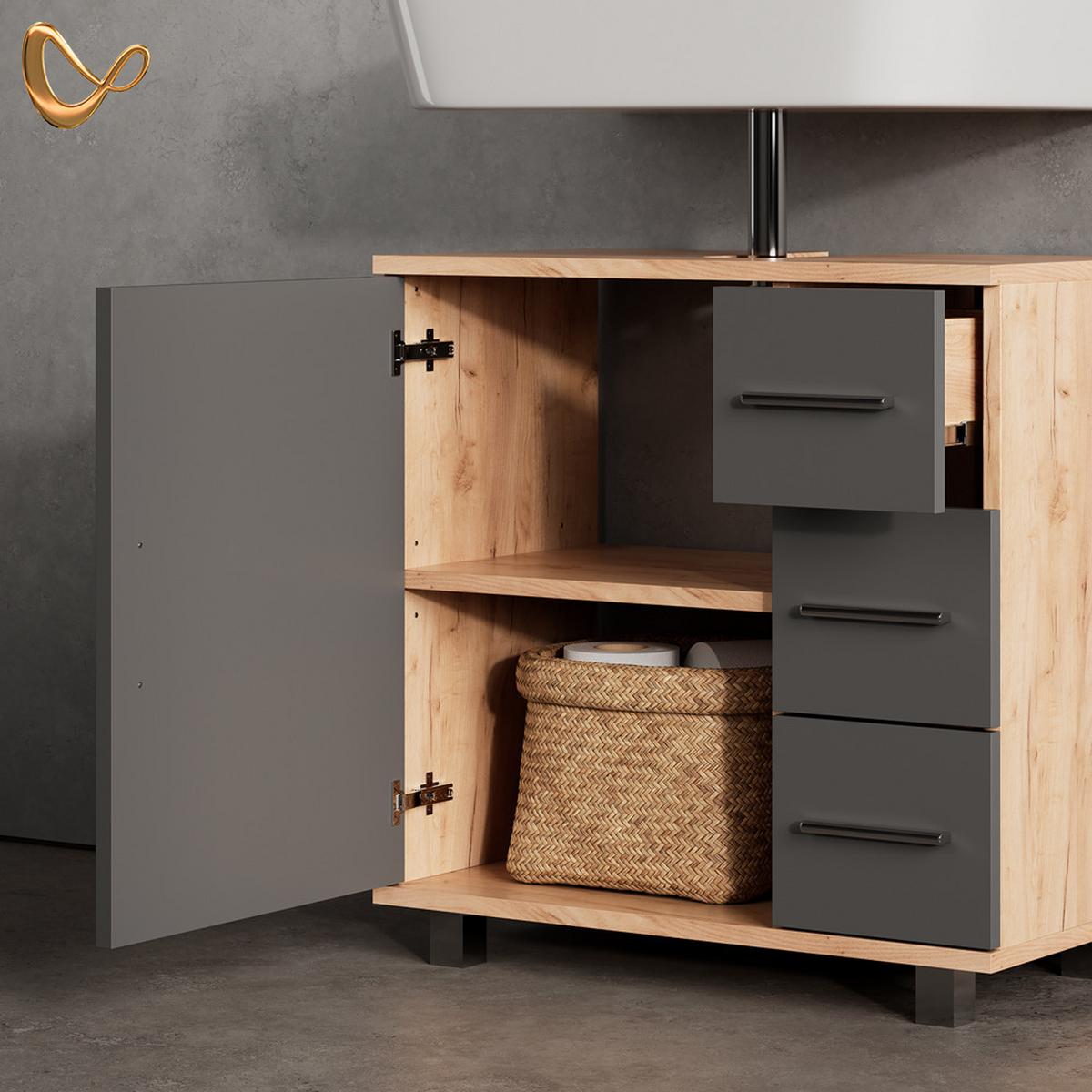 WASCHBECKENUNTERSCHRANK Eisak Goldkraft Eiche 60 x 60 cm - Honigeiche, Holzwerkstoff (60/60/33cm) - Livinity®