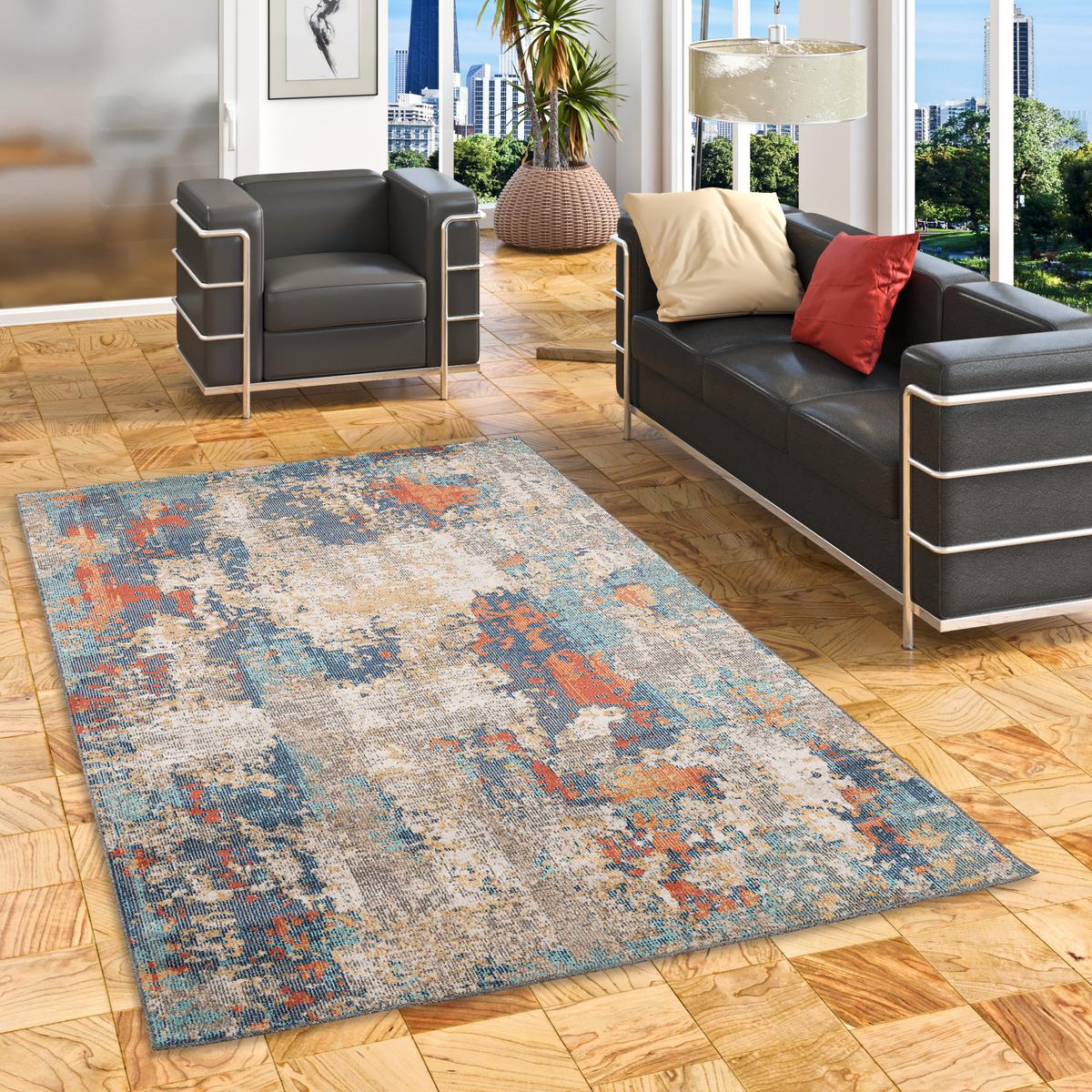 DESIGNER IN UND OUTDOOR TEPPICH VINTAGE MUSTER - Blaugrau, Textil (160/230cm) - Pergamon