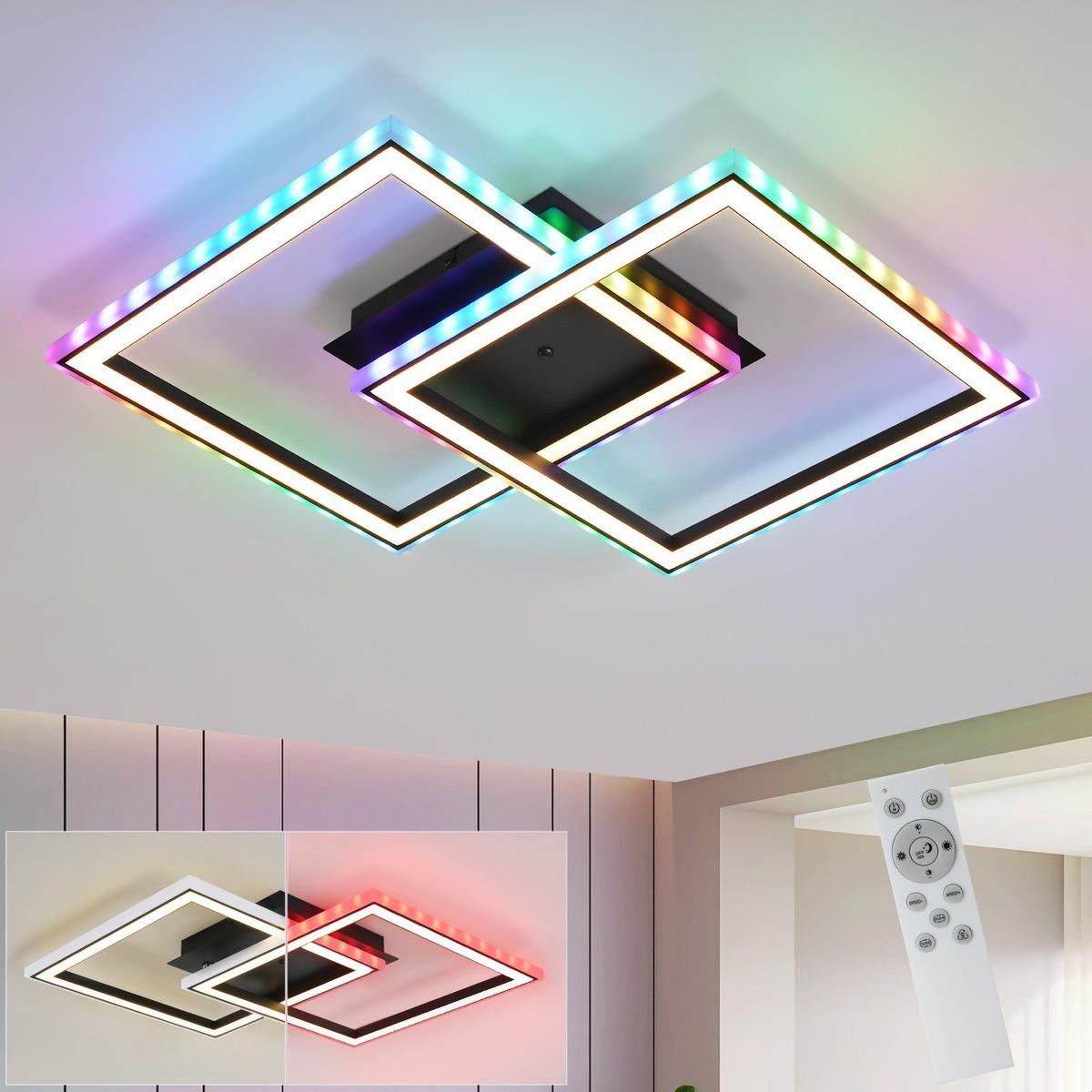 LED-DECKENLEUCHTE Wehrdorf 44.5/7.0/44.5 cm - Schwarz, Metall (44.5/44.5/7cm) - ZMH
