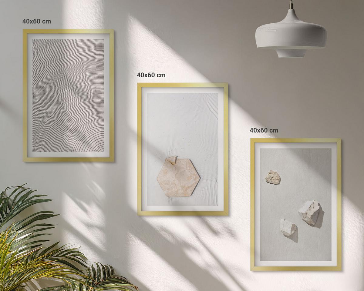 BILDER SET 3er Set - 40x60 cm Goldrahmen - Leichte Boho-Sandtexturen - Goldfarben, Kunststoff (40/60cm) - TULUP