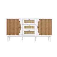 SIDEBOARD in Weiß & Holz-Optik Rattankommode mit 3 Schubladen & Bogen-Design - Weiß, Holzwerkstoff (140.5/76/40cm) - Urban Meuble