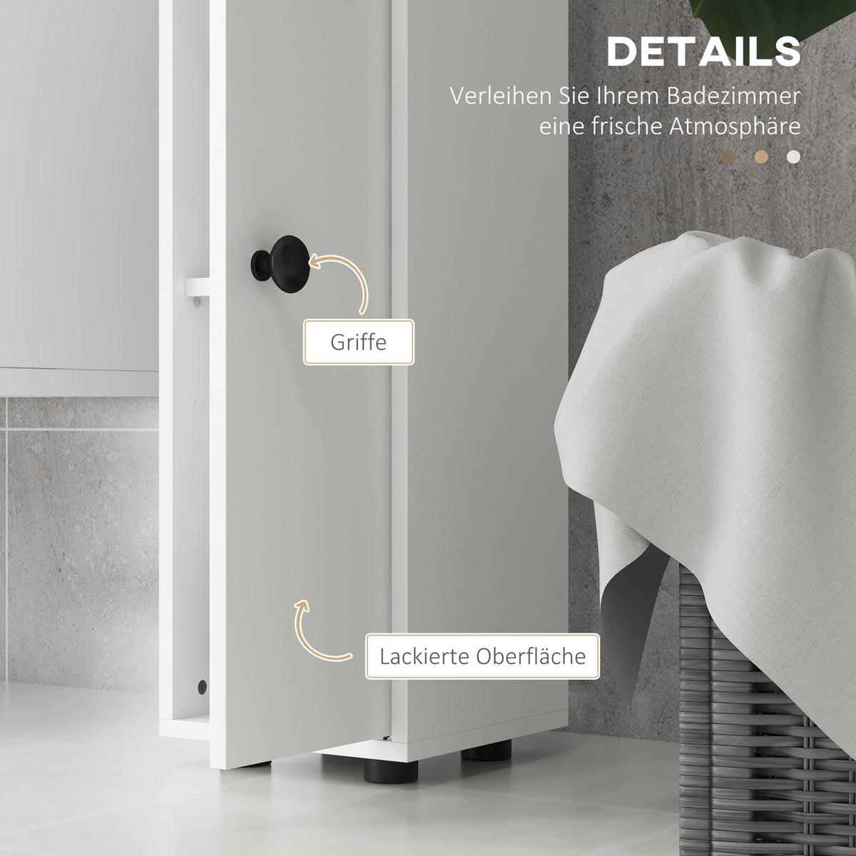 BADEZIMMERSCHRANK Spanplatte Weiß - Weiß, Karton (20/180/20cm) - Kleankin