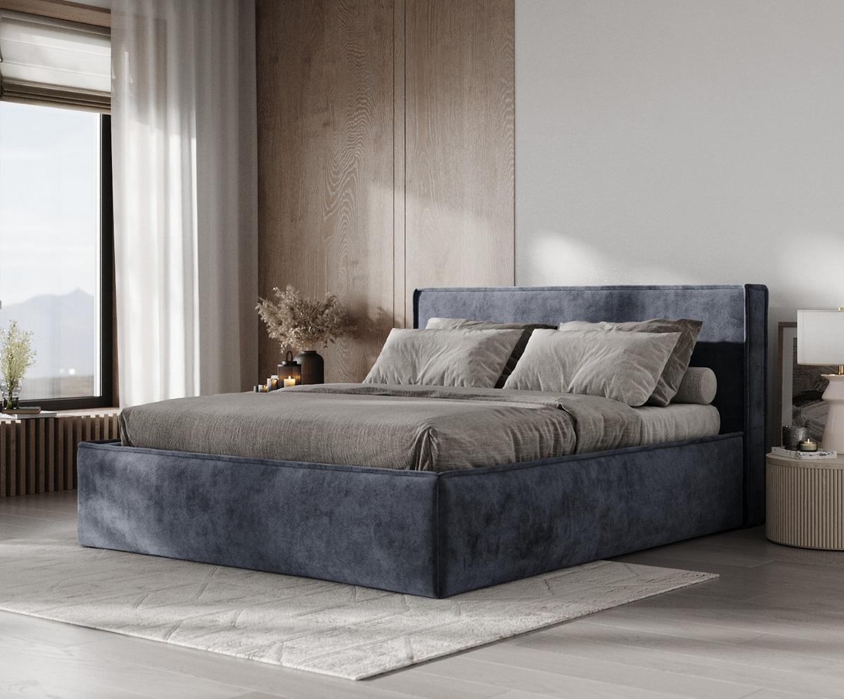 POLSTERBETT Sato mit Stauraum 120/200 cm Dunkelblau im Terra NW Stoff - Blaugrau/Schwarz, Holz/Holzwerkstoff (120/200cm) - AltaBeds