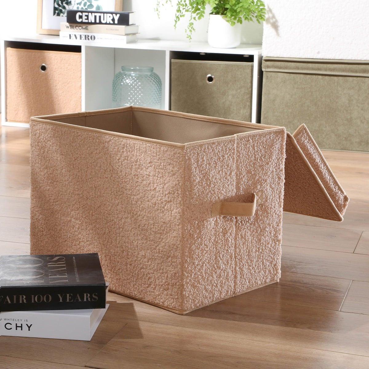 AUFBEWAHRUNGSBOX mit deckel aus bouclé-stoff in beige - 40/28/30 cm - Beige, Textil (30/28/30cm) - Calicosy