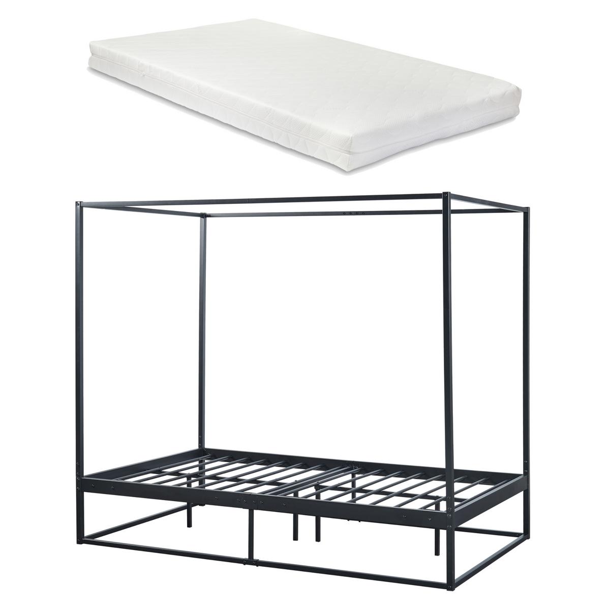 HIMMELBETT Kristianstad mit Matratze - Schwarz, Textil/Metall (120/200cm) - [en.casa]