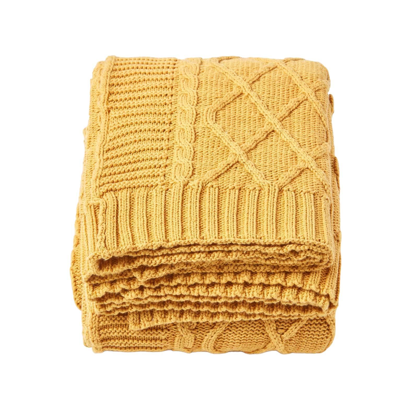 STRICKDECKE 150/200 cm, Baumwolle mit Rautenmuster - Currygelb, Textil (150/200cm) - Homescapes
