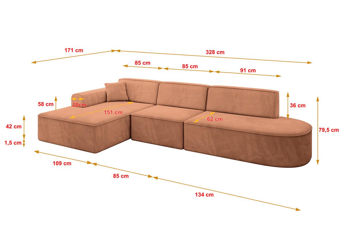 ECKSOFA Ottomane Links IREA-L2-v3 - 328x171x79 cm Koralle - Koralle, Holzwerkstoff/Textil (328/171cm) - ALTDECOR