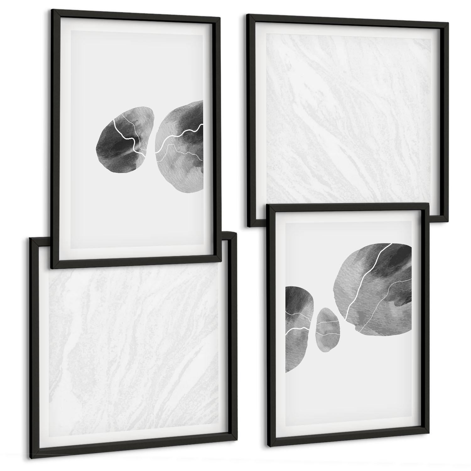 BILDER SET 4er Set - 50x50 cm & 40x60 cm Schwarzer Rahmen - Abstrakte Kunst, Farbspritzer - Schwarz, Kunststoff (50/50cm) - TULUP