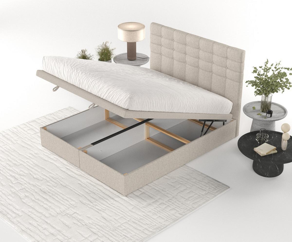 POLSTERBETT Callo mit Stauraum 160/200 cm Hellbeige im Megan Stoff - Sandfarben/Schwarz, Holz/Holzwerkstoff (160/200cm) - AltaBeds