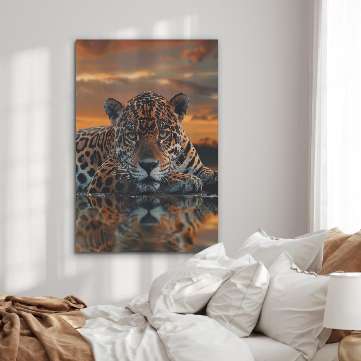 AKUSTIKBILD Natur - Leopard - Tier - Sonnenuntergang - Modern Wanddeko 70x100 cm - Orange, Kunststoff (70/100/0.9cm) - MuchoWow