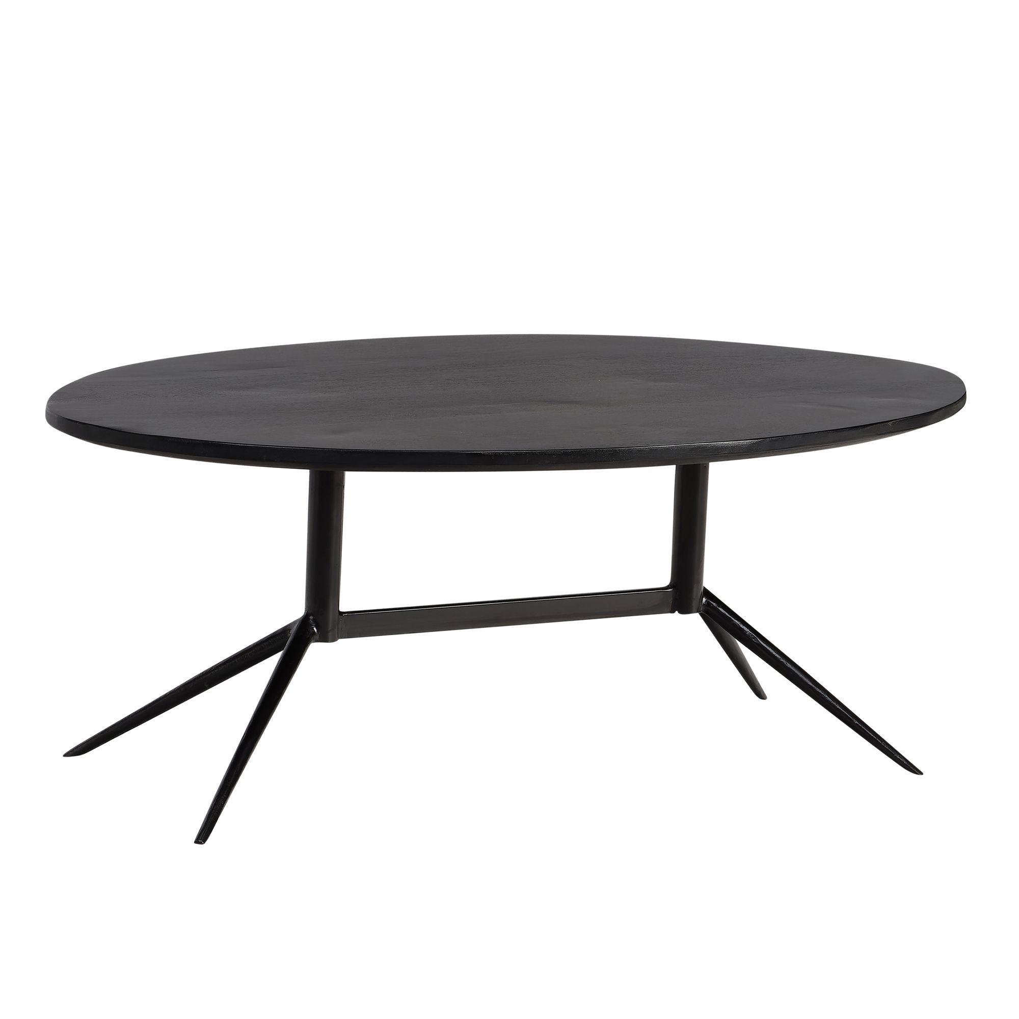 COUCHTISCH Oval in Schwarz aus Mango Massivholz und Metall, 90x50x35 cm mit natürlicher Holzmaserung - Schwarz, Holz/Metall (50/90/35cm) - KADIMA DESIGN