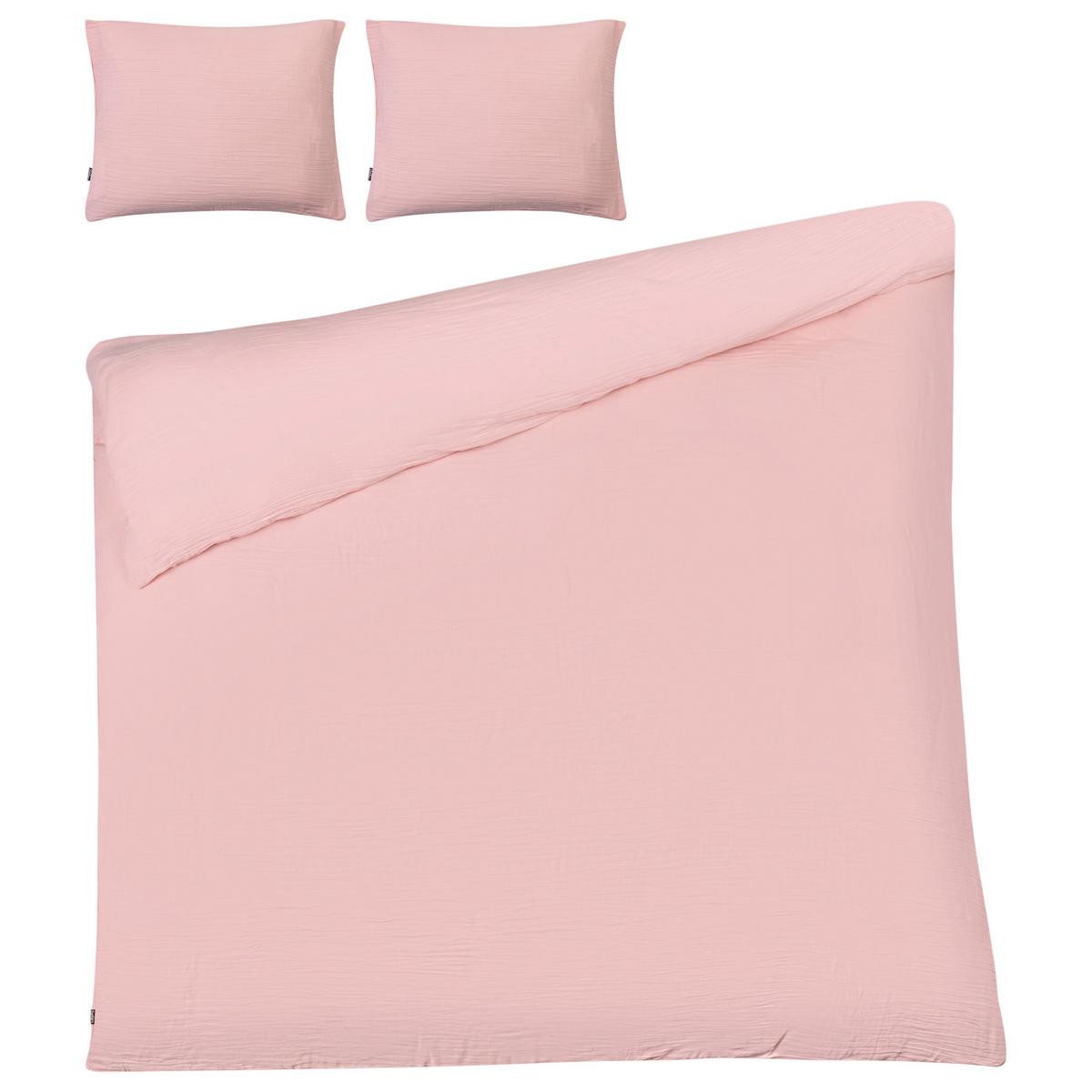BETTWÄSCHE-SET 200/200 cm Baumwollmusselin Pastellrosa Sumner - Pink, Textil (200/200cm) - Beliani