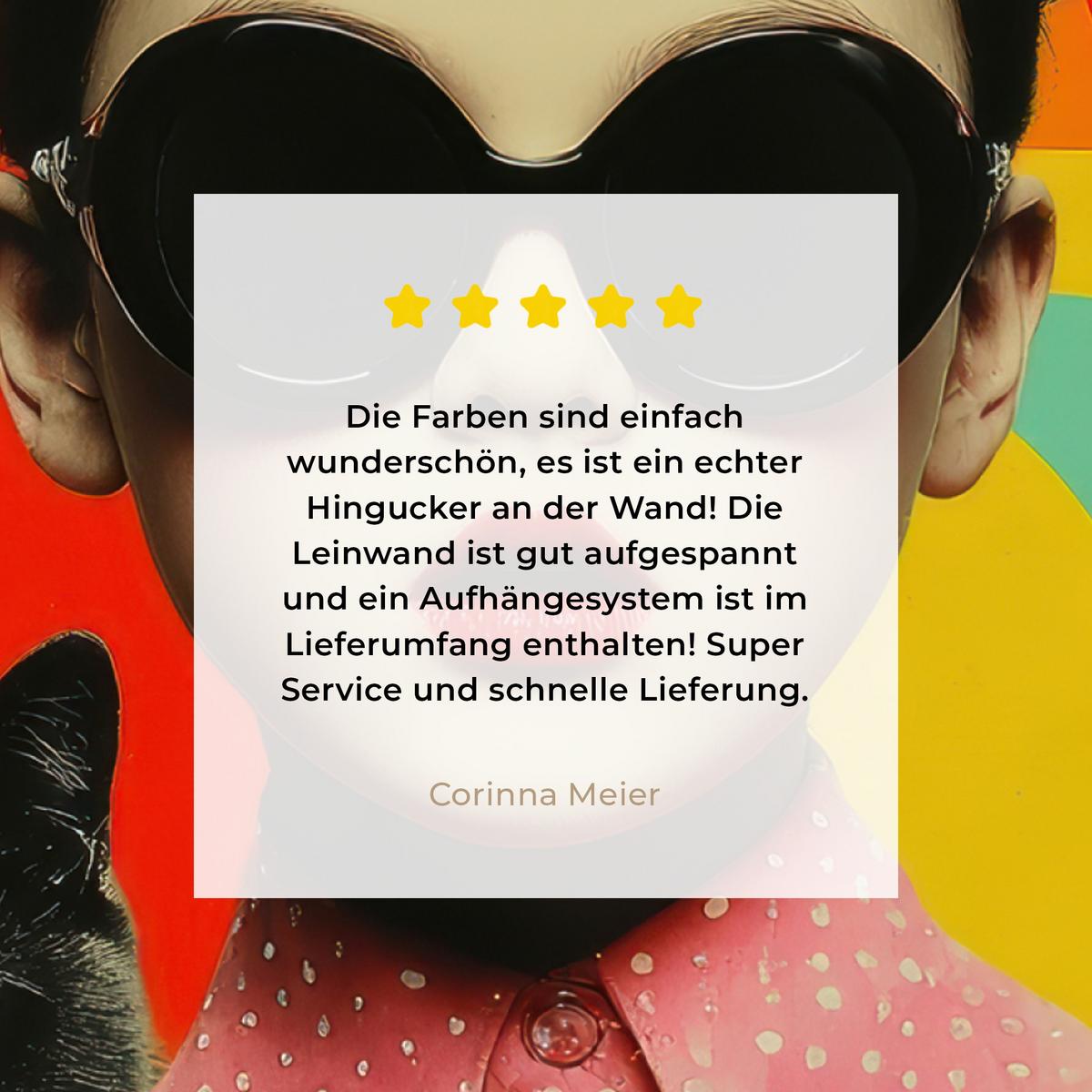 LEINWANDBILD Mädchen - Sonnenbrille - Katze - Retro Wandbild Wohnzimmer 50x50 cm - Beige, Textil (50/50cm) - MuchoWow