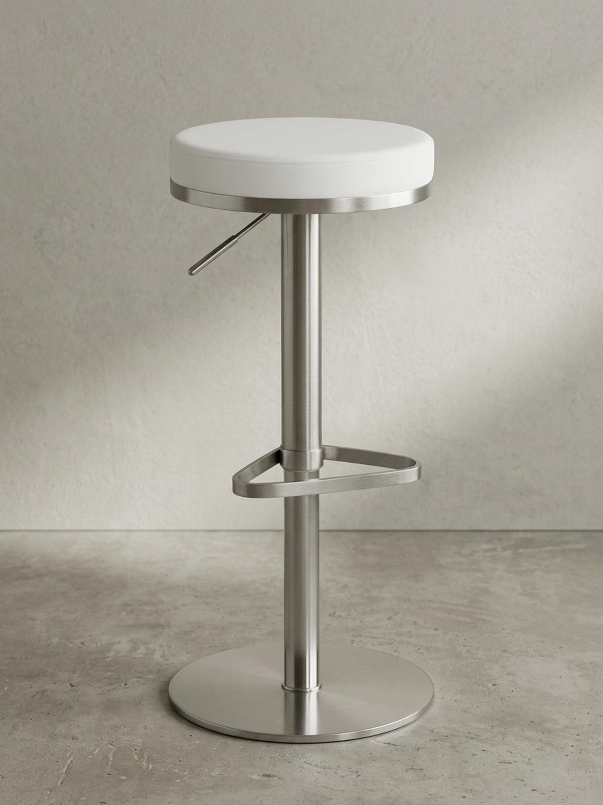 BARHOCKER Höhenverstellbar Gepolstert Triangel-Fußablage ELBE, Weiß 38x38x82 cm - Silberfarben/Weiß, Kunststoff/Textil (38/82/38cm) - KADIMA DESIGN