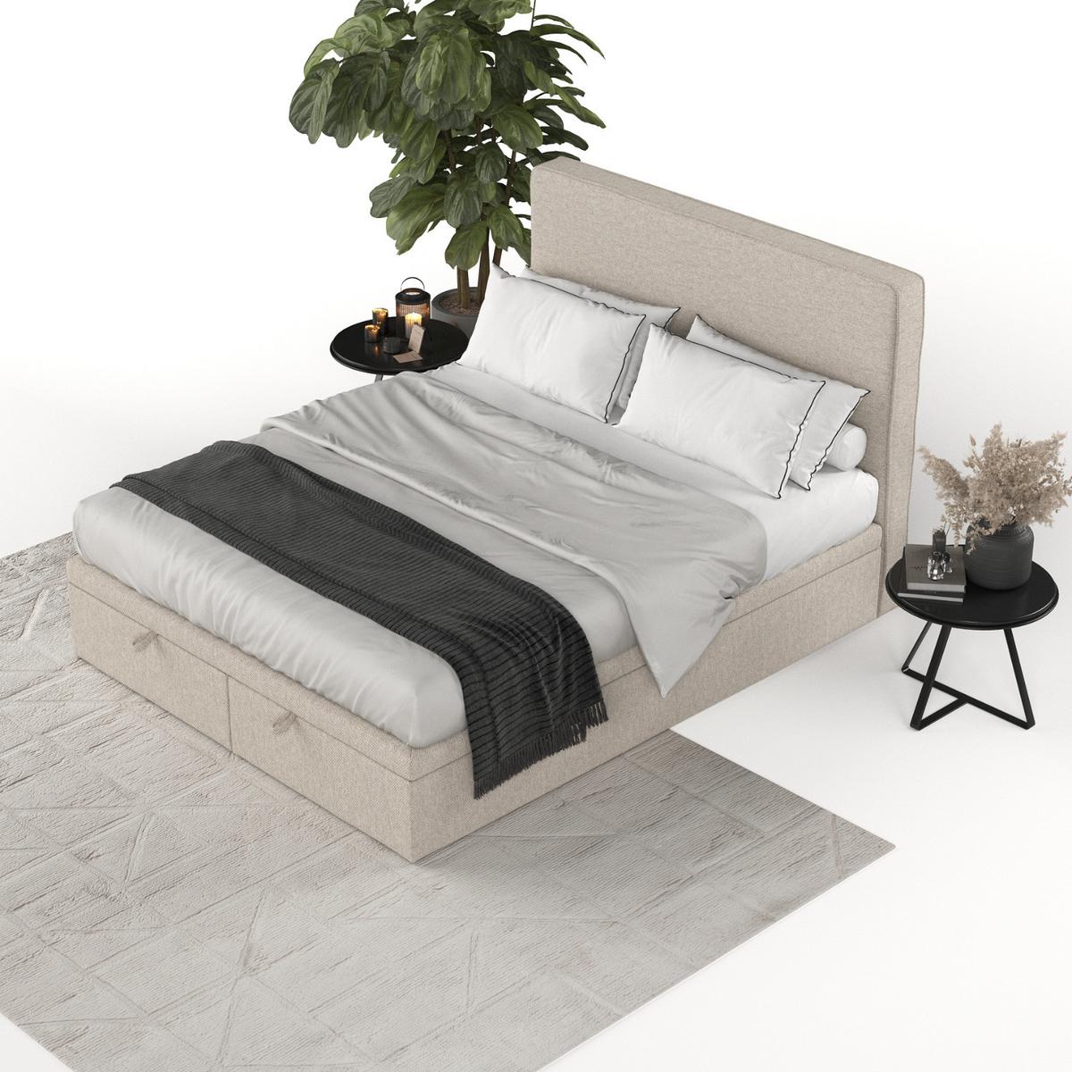 POLSTERBETT Hush mit Stauraum 180/200 cm Hellbeige im Megan Stoff - Sandfarben/Schwarz, Holz/Holzwerkstoff (180/200cm) - AltaBeds
