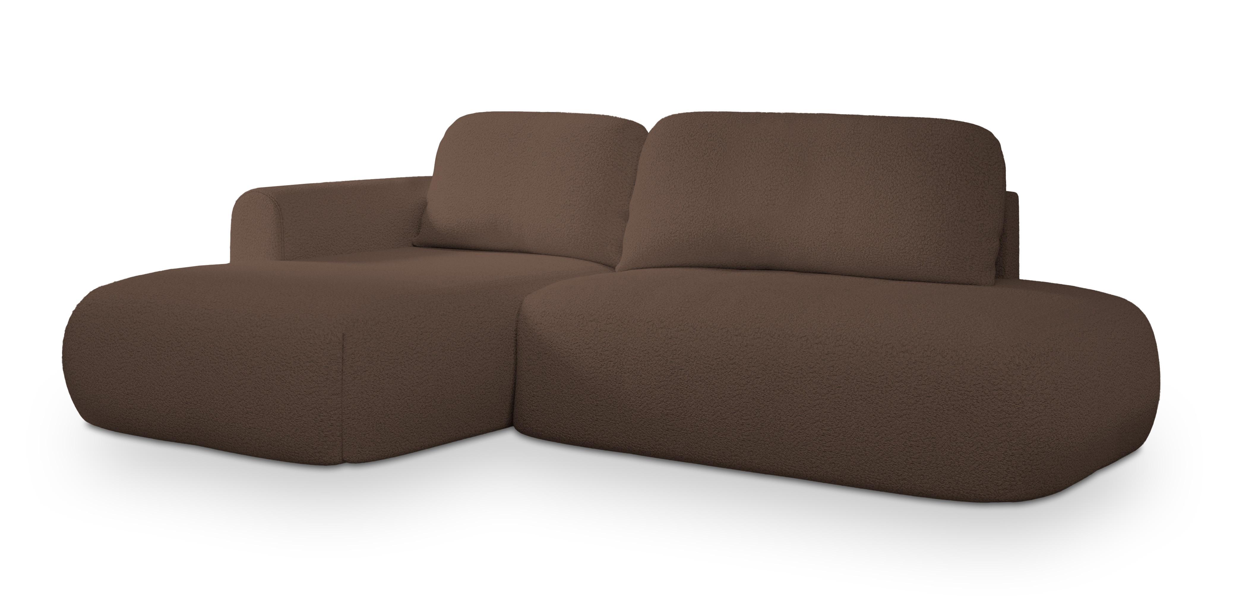ECKSOFA NUVIRA L-S Braun Boucle-Stoff mit Schlaffunktion - Braun, Holz (279/158cm) - MASSENO