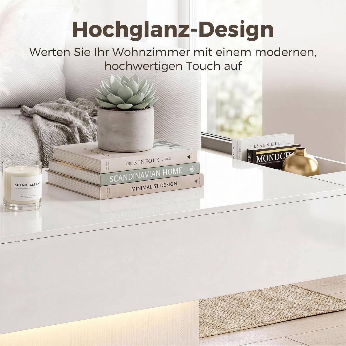 COUCHTISCH Spanplatte MDF Weiß - Weiß Hochglanz/Weiß, Holzwerkstoff (108/48/55cm) - HOMCOM