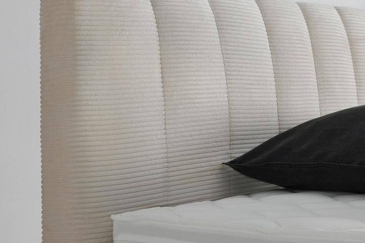 Boxspringbett gepolstertes Kopfteil beige Bonellfederkern Matratze Topper