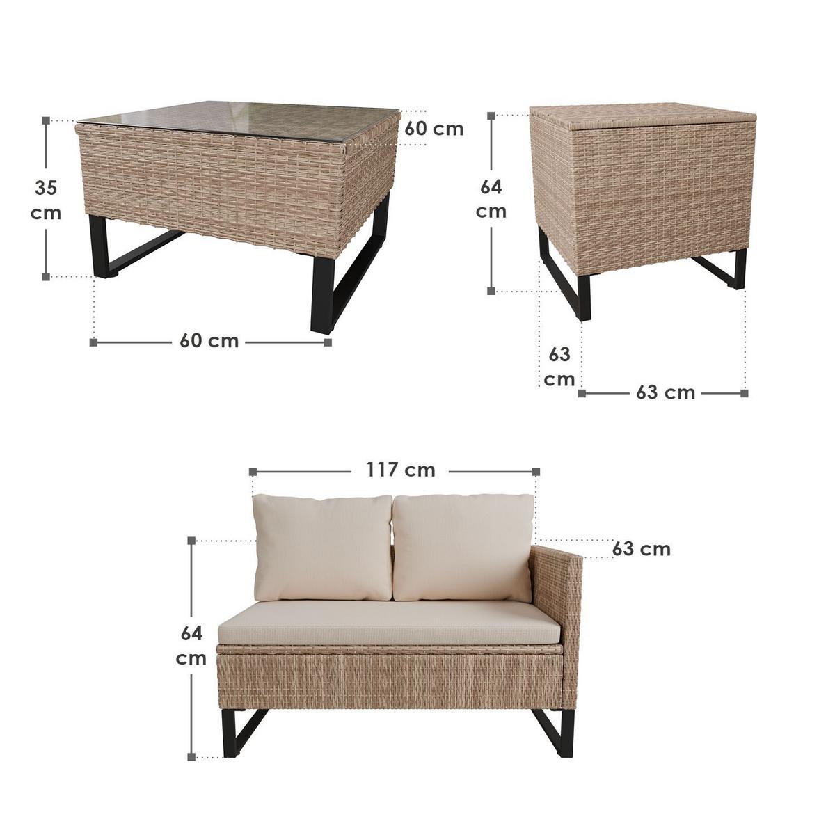 LOUNGEGARNITUR Santorini creme / sand - Beige, Kunststoff/Metall - Juskys