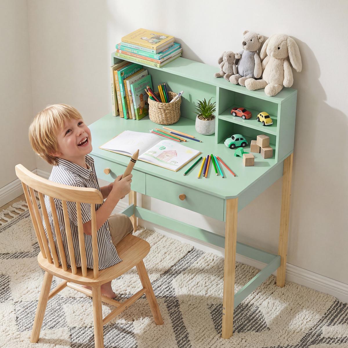 KINDERTISCH MDF Kiefernholz Grün - Naturfarben/Grün, Holz/Holzwerkstoff (52/105/90cm) - AIYAPLAY