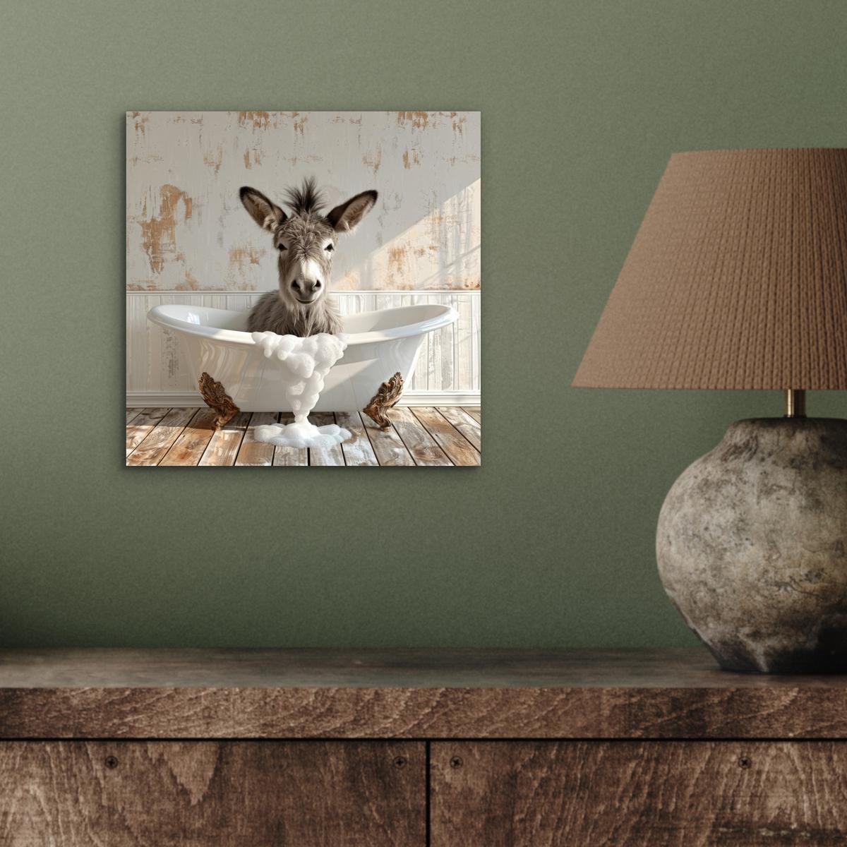 METALLBILD Esel - Tiere - Badewanne - Schaumstoff 20x20 cm - Weiß, Metall (20/20cm) - MuchoWow