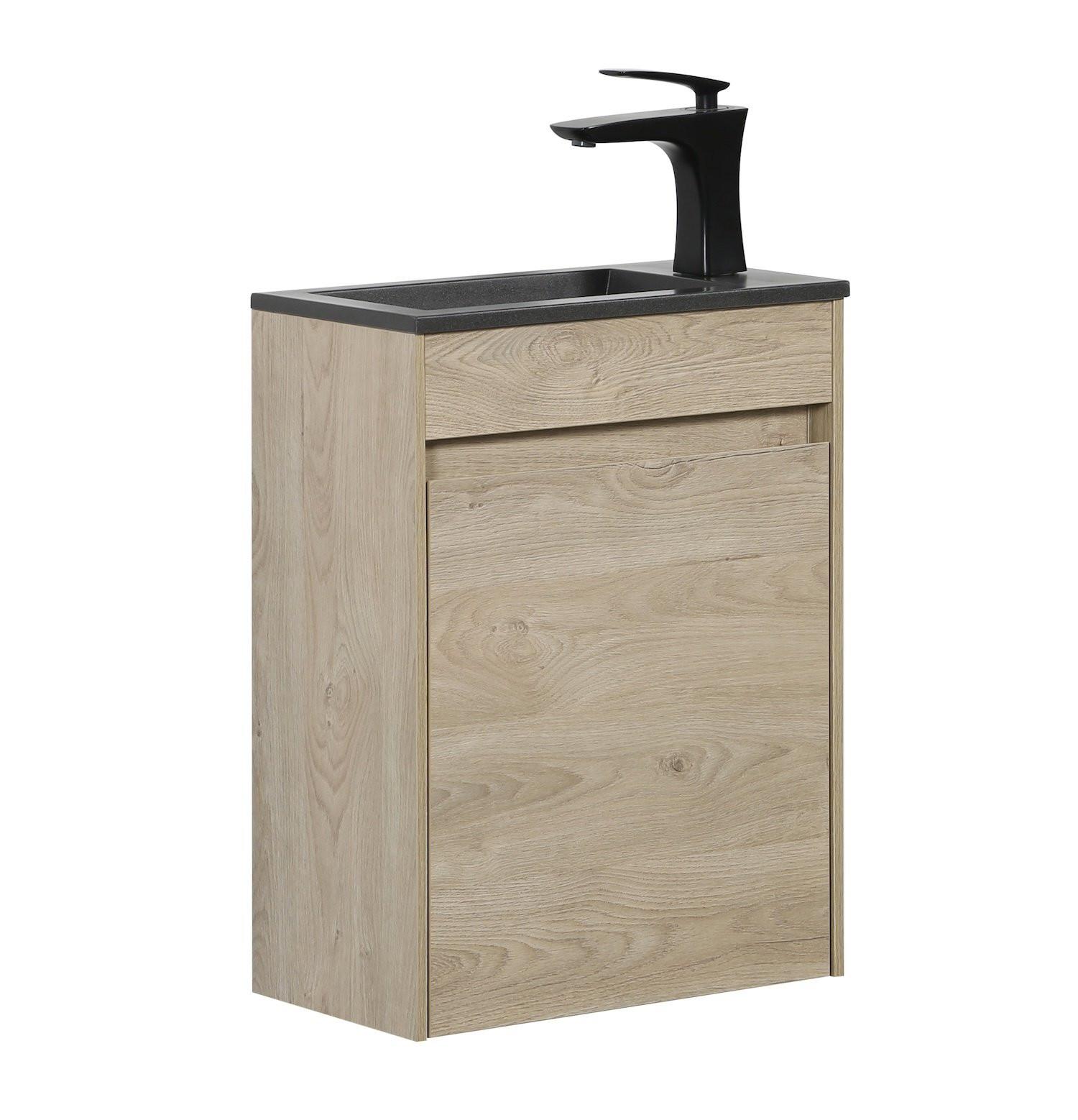 GÄSTE-WC-MÖBELSET Sinta 2 Teile Kastanien Eiche / Schwarzes Waschbecken - 40 x 22 x 54 cm - Eichefarben, Holz (40/54/22cm) - Badplaats
