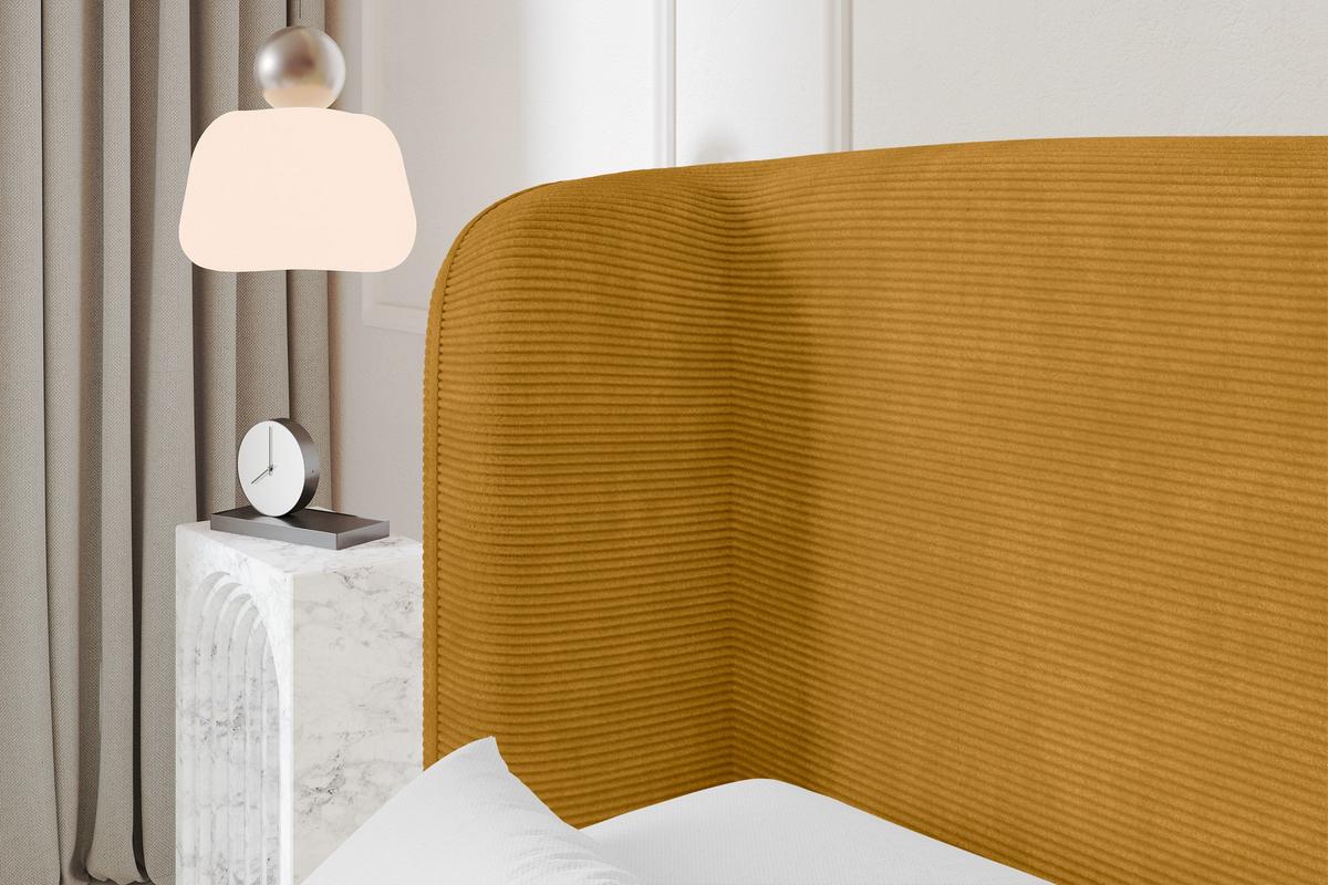 POLSTERBETT mit Bettkasten, Fußteil und Lattenrost, Bett mit Matratze H3/H4 - ESTI-Z 140x200 Senfgelb - Currygelb, Holzwerkstoff/Textil (140/200cm) - ALTDECOR