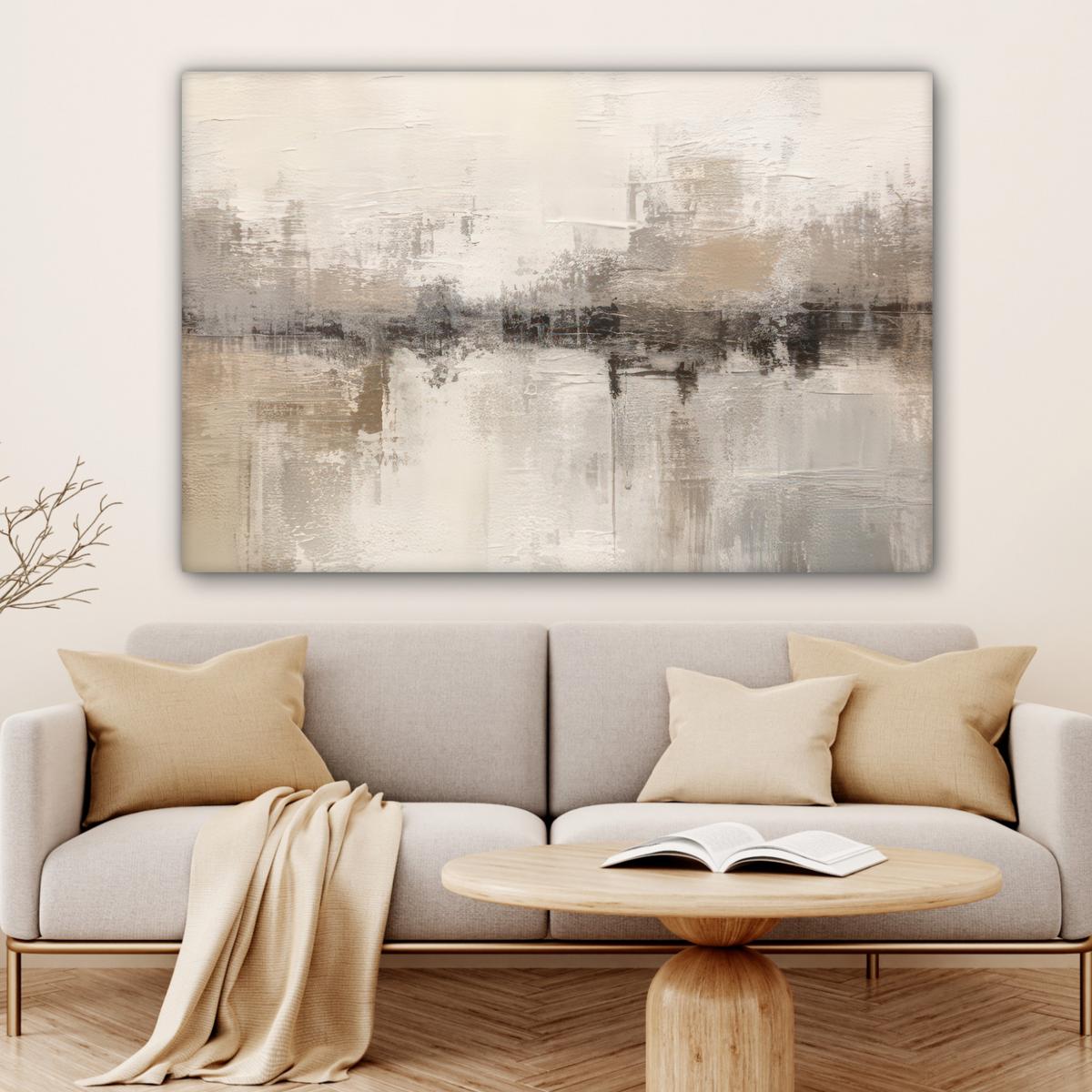 LEINWANDBILD Moderne Kunst - Abstrakt - Beige Wohnzimmer Groß 120x80 cm - Beige, Textil (120/80cm) - MuchoWow