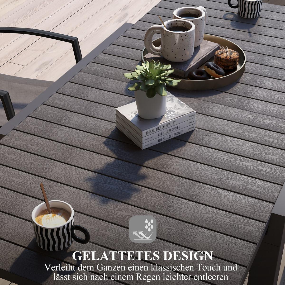 GARTENTISCH, Grau, Aluminium - Grau, Metall (162/80/75cm) - Outsunny
