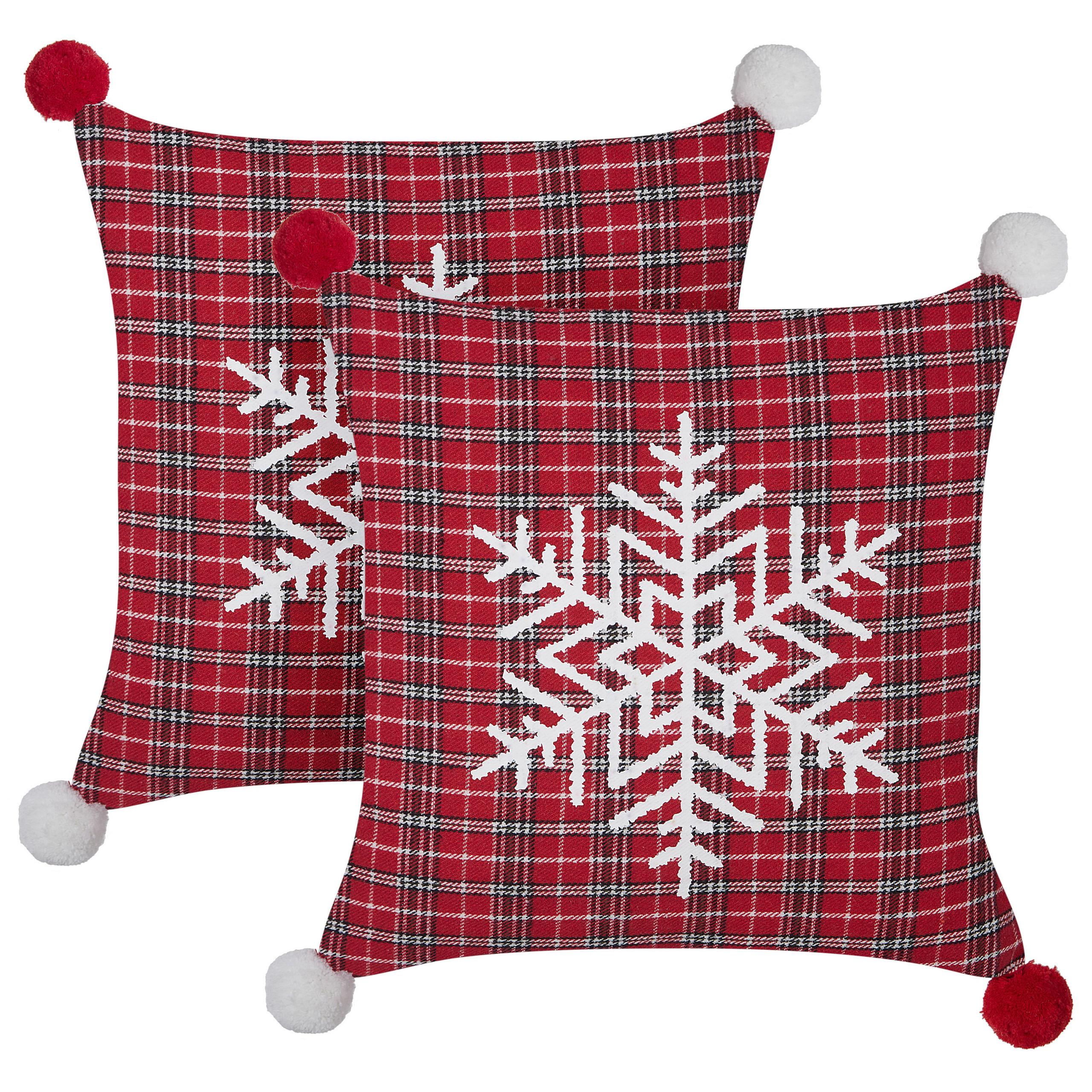 DEKOKISSEN 2er-Set Rot 45/45 cm Lonicera - Rot/Weiß, Textil (45/45cm) - Beliani