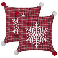 DEKOKISSEN 2er-Set Rot 45/45 cm Lonicera - Rot/Weiß, Textil (45/45cm) - Beliani