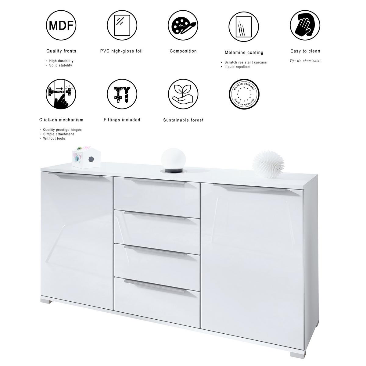 SIDEBOARD Linio Denim matt - Pastellblau, Holzwerkstoff (138.5/75.5/35cm) - Vladon