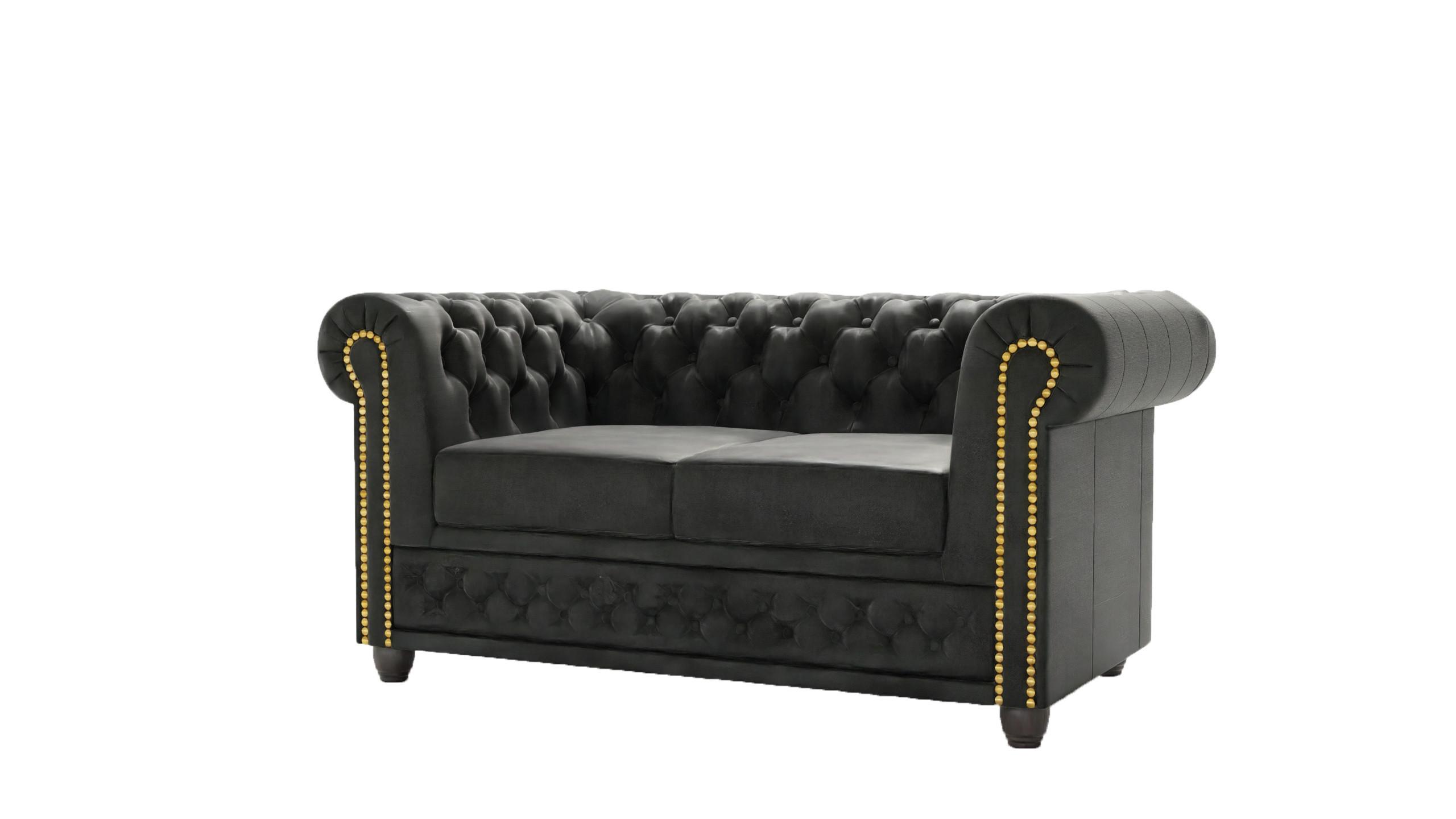 CHESTERFIELD-SOFA 2-sitzer mit Schlaffunktion Flux Anthrazit Microfaser Vintageoptik - Anthrazit/Braun, Holz/Textil (148/72/86cm) - S-Style Möbel