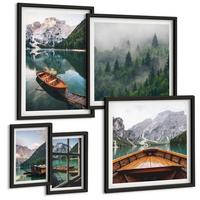 BILDER SET 5er Set - 50x50 cm & 20x30 cm & 40x60 cm Schwarzer Rahmen - Straßen, Häuser, Pflanzen, Töpfe - Schwarz, Kunststoff (40/60cm) - TULUP