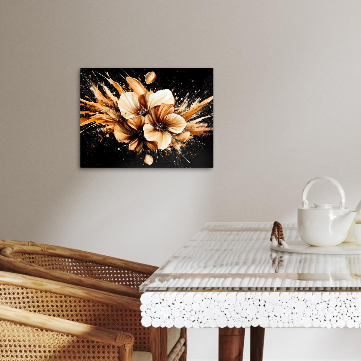LEINWANDBILD Blumen - Gold - Graffiti - Schwarz - Abstrakt Wandbild 40x30 cm - Cappuccino, Textil (40/30cm) - MuchoWow