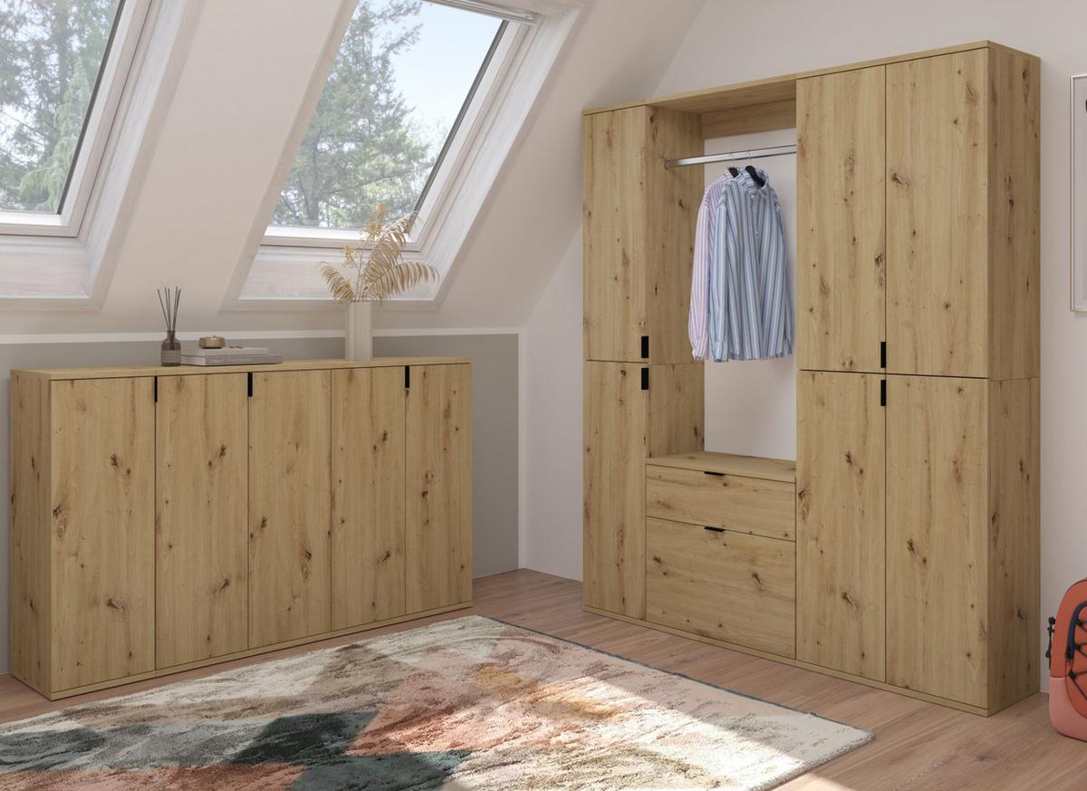 GARDEROBEN-SET Eiche Artisan 152 cm, Komplettset mit viel Stauraum - Schwarz/Eiche Artisan, Holzwerkstoff/Kunststoff (152/193/34cm) - Inn.Furn