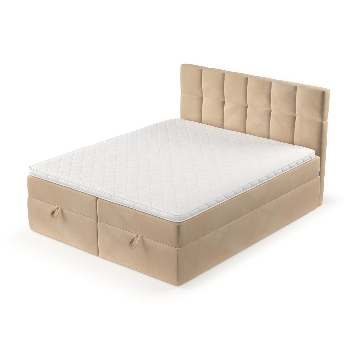 BOXBETT Savio 160/200 cm Beige im Kronos Stoff - Beige/Schwarz, Holz/Holzwerkstoff (160/200cm) - AltaBeds