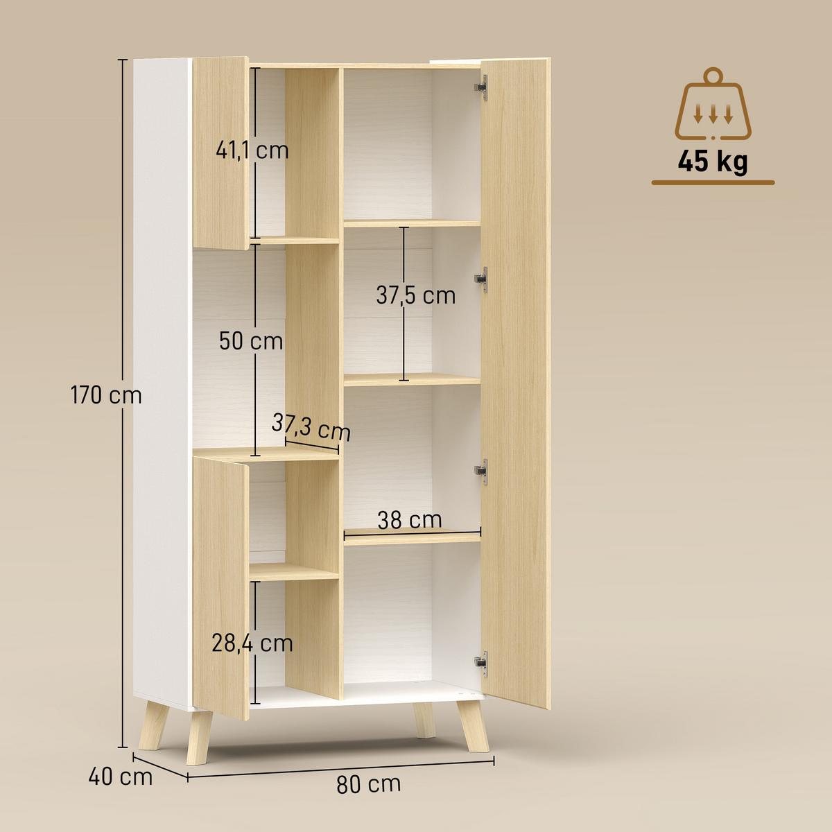 KÜCHENSCHRANK Spanplatte-MDF-Naturholz Weiß - Naturfarben, Holzwerkstoff (40/170/80cm) - HOMCOM